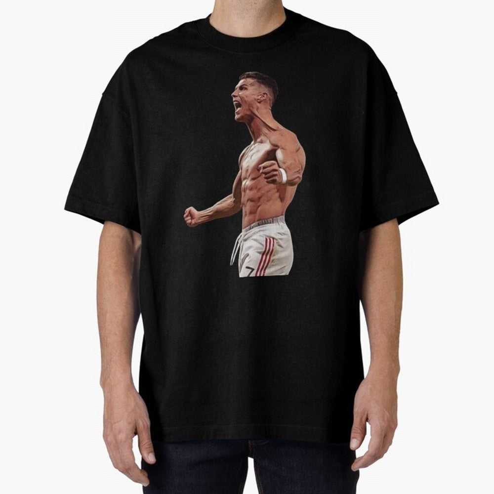 Ronaldo Last Minute Goal Celebration United 7 Oversized T-Shirt Show Championship Spirit for FIFA World Cup 2026 USA Canada Mexico Spirit, Highlighting Portugal, Neymar, Haaland and Cristiano Ronaldo, Sports Nostalgia, International Competition,