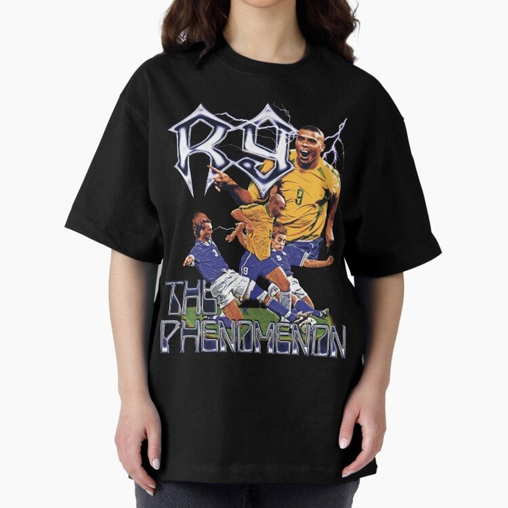 R9, The Phenomenon Oversized T-Shirt Honor the Football Icons of FIFA World Cup 2026 Group Stage Spirit, with Portugal, Messi, Championship Spirit, Famous Goals, Roaring Crowds and International Football Unity; Ideal for Fans Who Follow Messi,