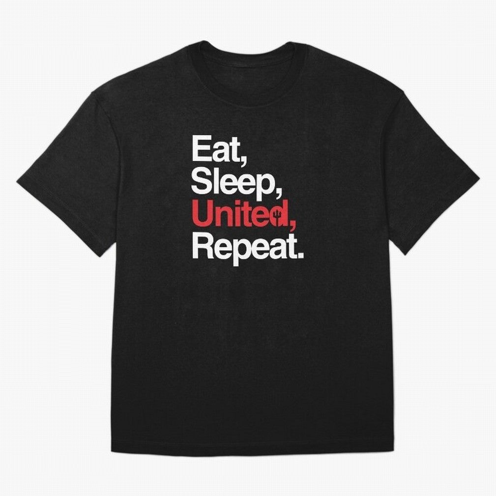 Eat, Sleep, United, Repeat - Funny Manchester United Quote Oversized T-Shirt Celebrate Global Passion for FIFA World Cup 2026 Highlighting Haaland, Argentina, France and Brazil Energy, Match Day Excitement, Supporter Culture, Golden Goals and