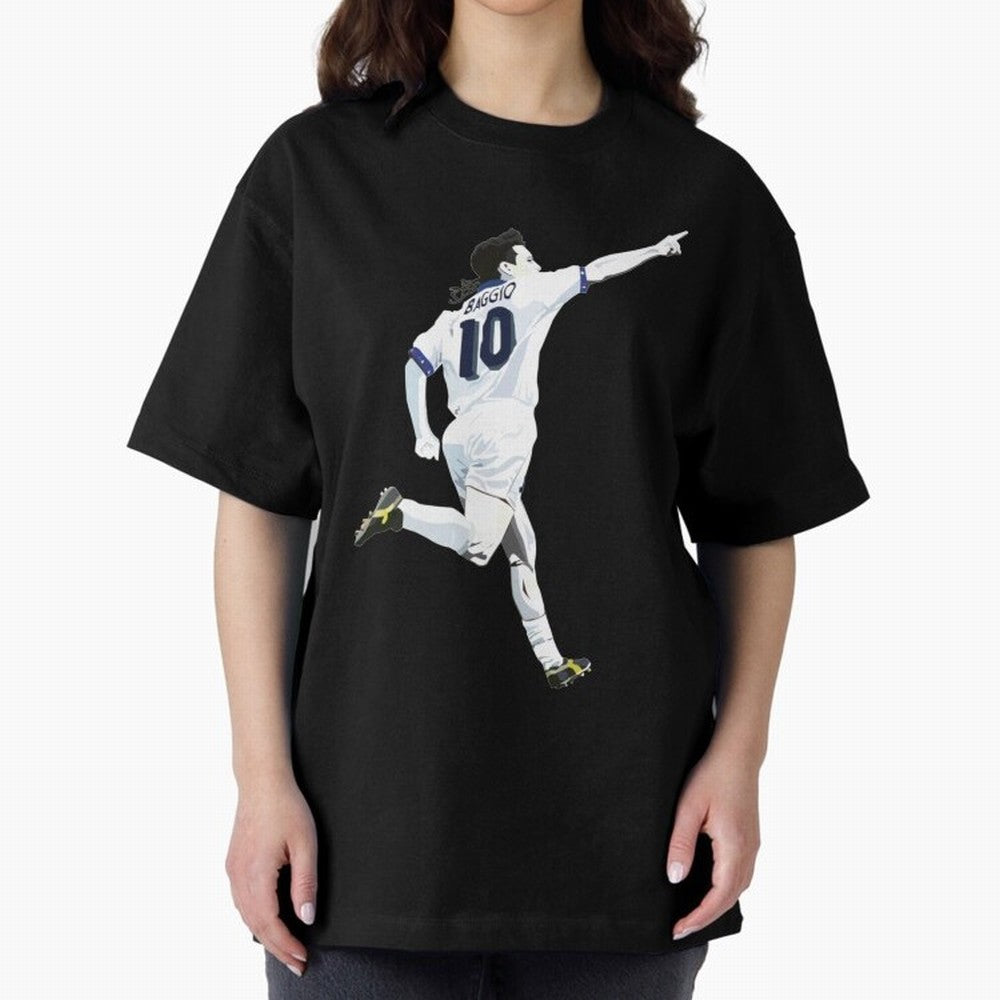 Roberto Baggio - Italy | Mbappe gift Oversized T-Shirt Represent Football Lovers during Global Football Passion for FIFA World Cup 2026 USA Canada Mexico, Centered on CR7 and Messi, Spain, Championship Spirit, Famous Goals, Roaring Crowds and