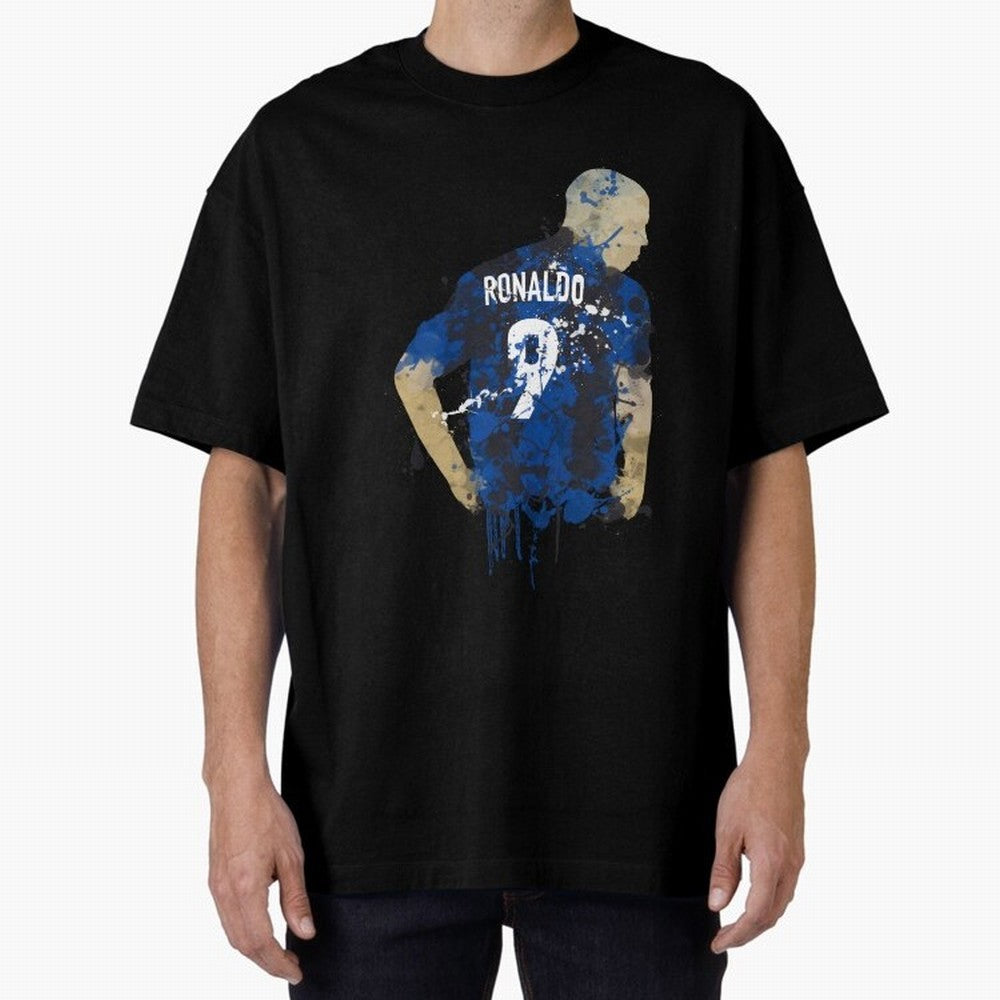 Ronaldo Number 9 Art Oversized T-Shirt Cheer for FIFA World Cup 2026 Spirit, Highlighting Portugal, Messi, CR7 and Mbappe, Championship Spirit, Famous Goals, Roaring Crowds and International Football Unity; Ideal for Fans Who Follow Messi,
