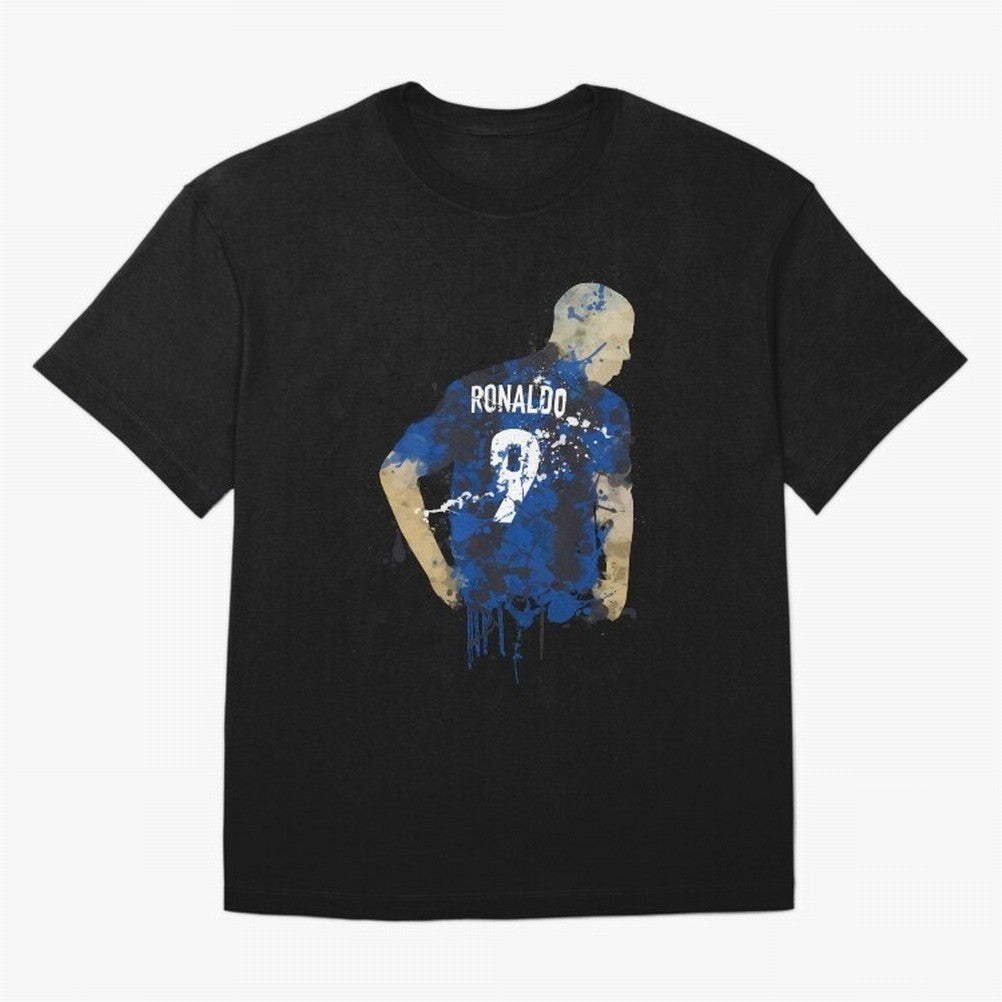 Ronaldo Number 9 Art Oversized T-Shirt Cheer for FIFA World Cup 2026 Spirit, Highlighting Portugal, Messi, CR7 and Mbappe, Championship Spirit, Famous Goals, Roaring Crowds and International Football Unity; Ideal for Fans Who Follow Messi,