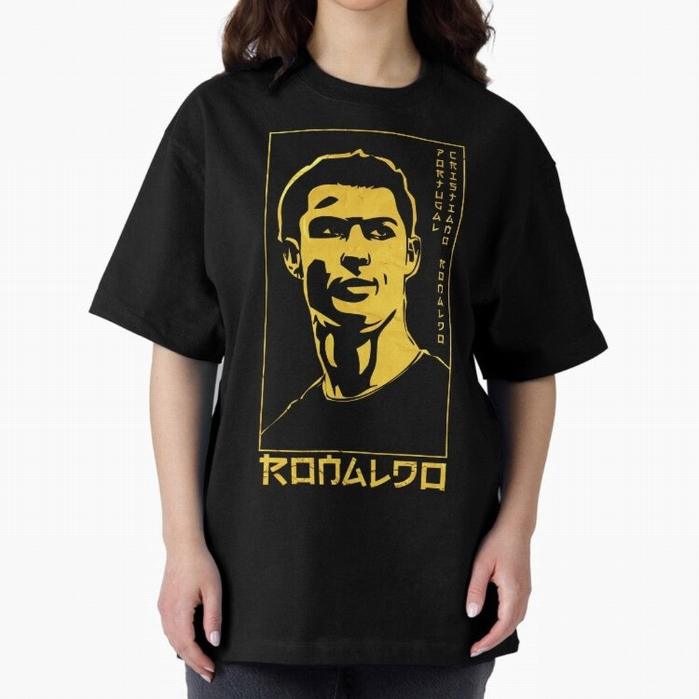 Ronaldo Golden Style Portrait art illustration Oversized T-Shirt Honor the Football Icons of FIFA World Cup 2026 USA Canada Mexico Spirit, Inspired by Germany, Haaland, Retro Football Energy, Iconic Rivalries, Trophy Chase Drama and Stadium