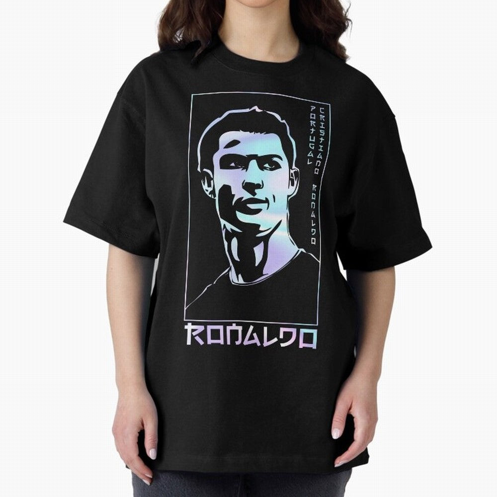 Ronaldo holographic Style Portrait art illustration Oversized T-Shirt Celebrate Rivalries and Pride in FIFA World Cup 2026 USA Canada Mexico for Fans of Messi and Argentina, Bringing Classic Soccer Heritage, Championship Pressure, Fan Loyalty and