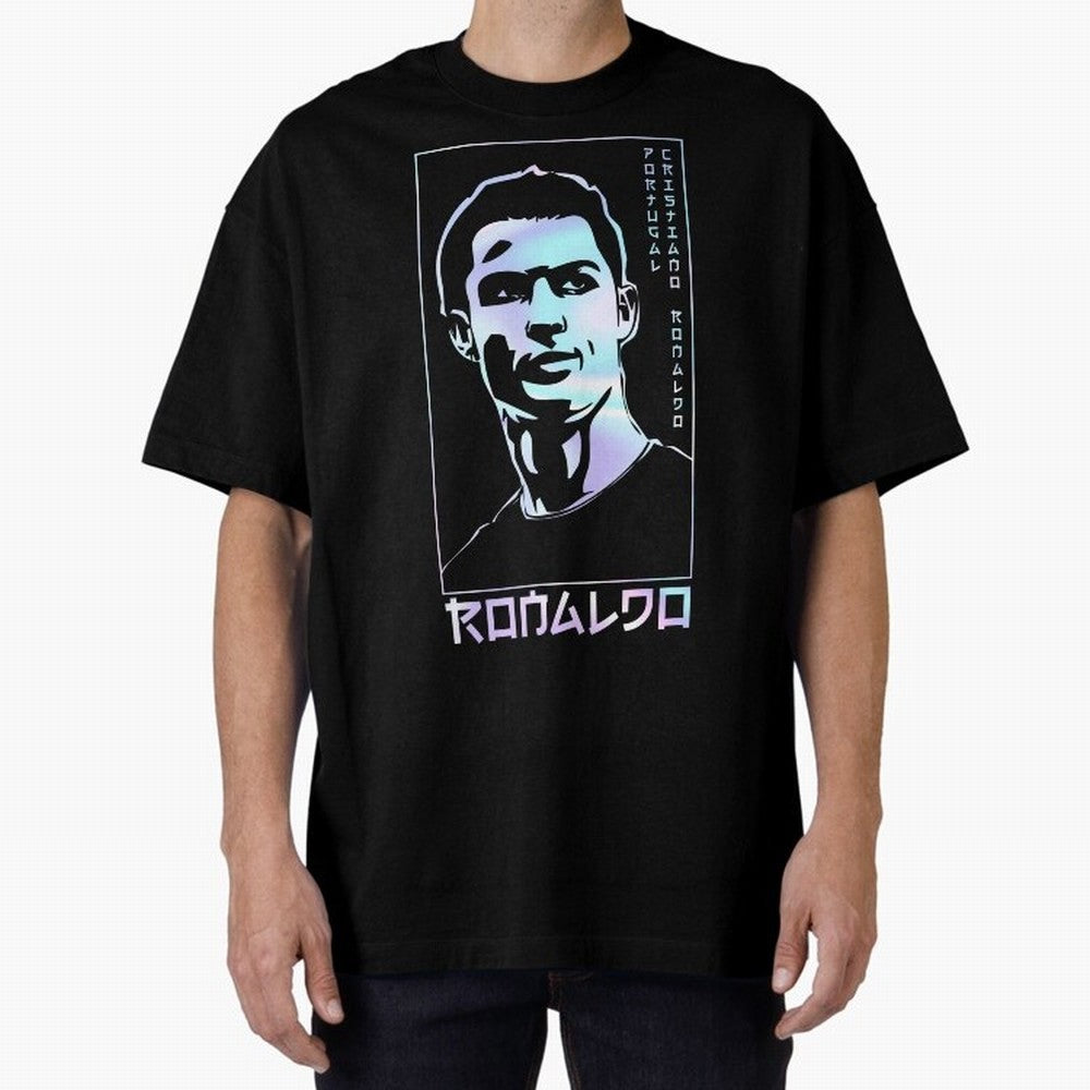Ronaldo holographic Style Portrait art illustration Oversized T-Shirt Celebrate Rivalries and Pride in FIFA World Cup 2026 USA Canada Mexico for Fans of Messi and Argentina, Bringing Classic Soccer Heritage, Championship Pressure, Fan Loyalty and