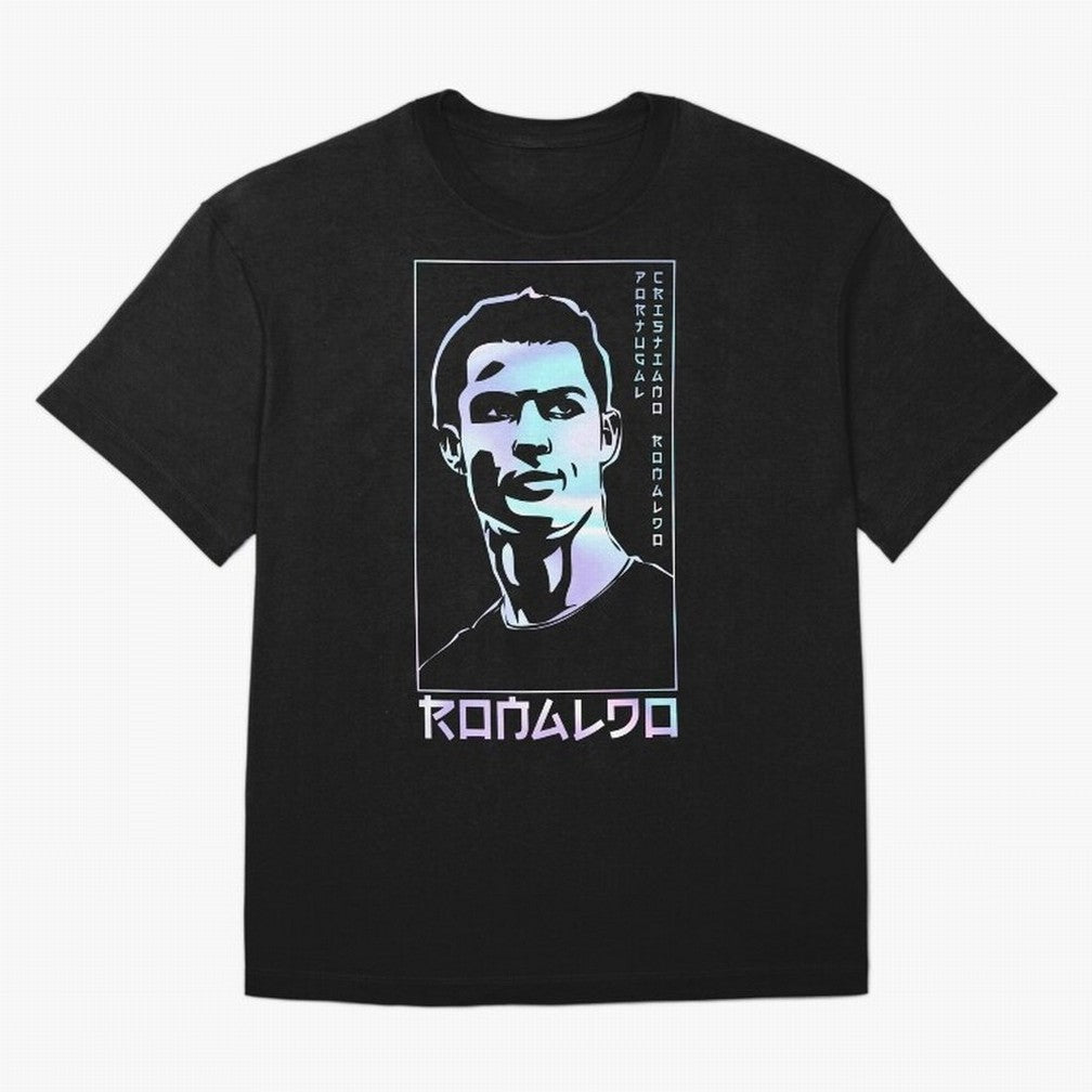 Ronaldo holographic Style Portrait art illustration Oversized T-Shirt Celebrate Rivalries and Pride in FIFA World Cup 2026 USA Canada Mexico for Fans of Messi and Argentina, Bringing Classic Soccer Heritage, Championship Pressure, Fan Loyalty and