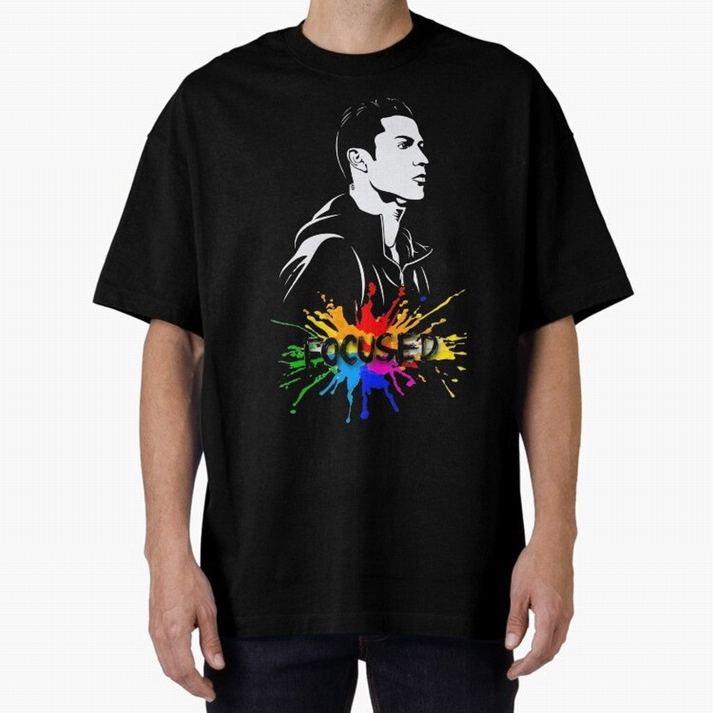 Christiano Ronaldo Focused Oversized T-Shirt Celebrate Football Heritage in Global Football Passion for FIFA World Cup 2026 Group Stage, Celebrating Haaland and Mbappe, England, France and Netherlands, Vintage Soccer Flavor, Modern Football Stars,