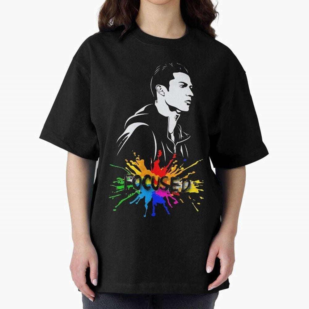Christiano Ronaldo Focused Oversized T-Shirt Celebrate Football Heritage in Global Football Passion for FIFA World Cup 2026 Group Stage, Celebrating Haaland and Mbappe, England, France and Netherlands, Vintage Soccer Flavor, Modern Football Stars,