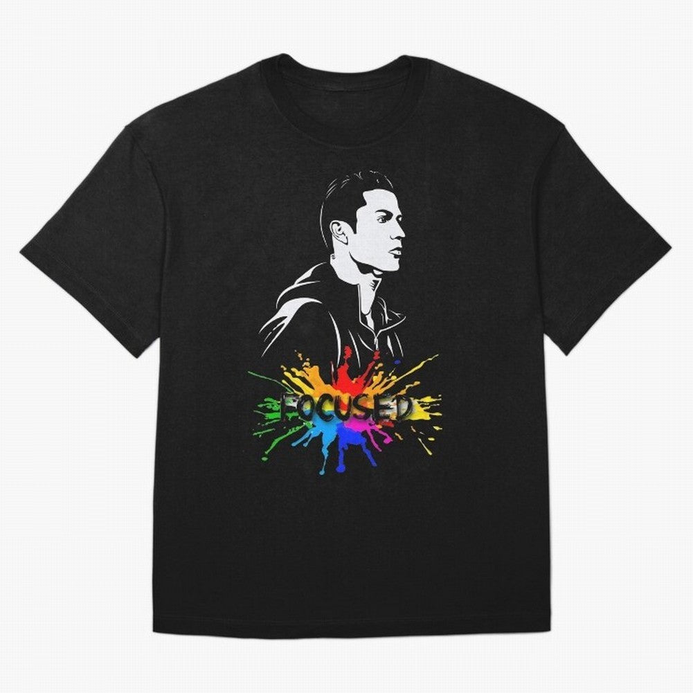 Christiano Ronaldo Focused Oversized T-Shirt Celebrate Football Heritage in Global Football Passion for FIFA World Cup 2026 Group Stage, Celebrating Haaland and Mbappe, England, France and Netherlands, Vintage Soccer Flavor, Modern Football Stars,