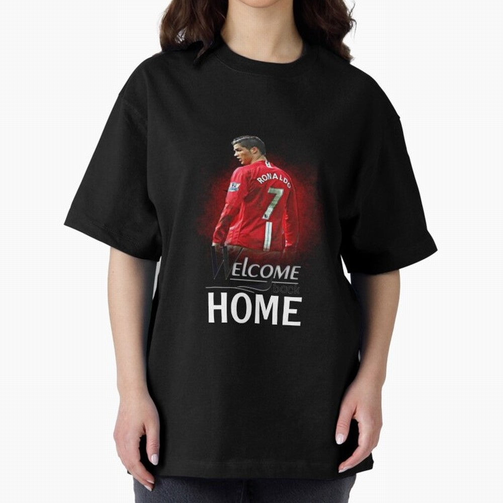 Cristiano Ronaldo welcome back - Manchester Oversized T-Shirt Relive Match Day Hype around FIFA World Cup 2026 USA Canada Mexico, Mbappe and Neymar, Brazil, Retro Football Energy, Iconic Rivalries, Trophy Chase Drama and Stadium Atmosphere; Ideal