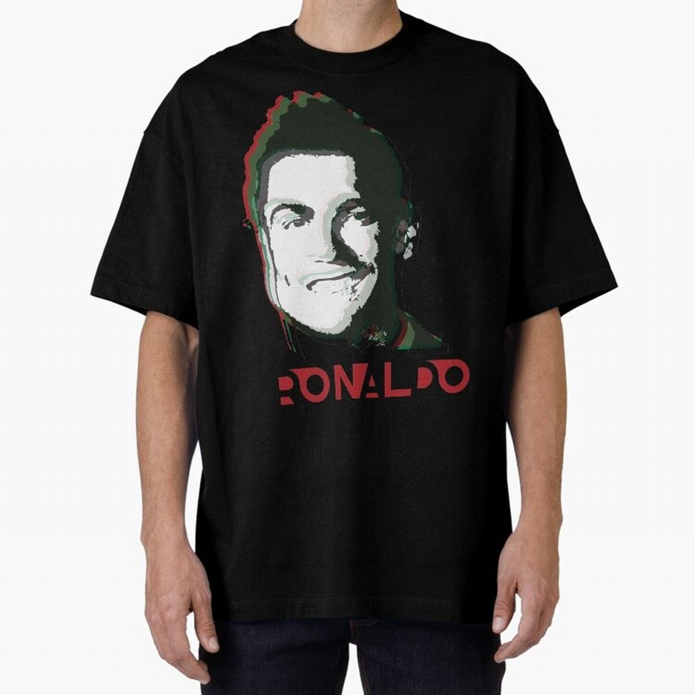 Portugal Football Captain Cristiano Ronaldo 3D Anaglyph Portrait Oversized T-Shirt Spotlight FIFA World Cup 2026 for Fans of Neymar and Portugal, Spain and Germany, Bringing Retro Football Energy, Iconic Rivalries, Trophy Chase Drama and Stadium