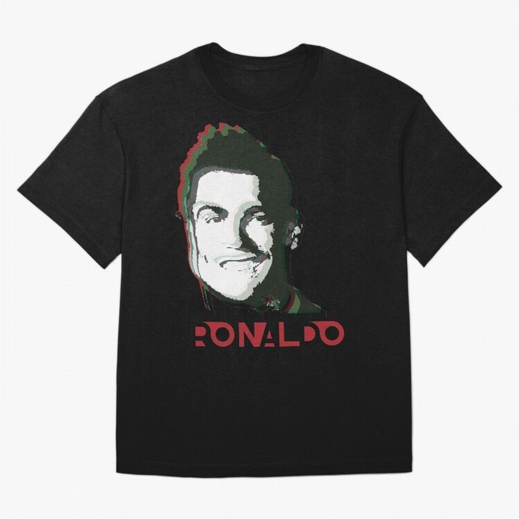 Portugal Football Captain Cristiano Ronaldo 3D Anaglyph Portrait Oversized T-Shirt Spotlight FIFA World Cup 2026 for Fans of Neymar and Portugal, Spain and Germany, Bringing Retro Football Energy, Iconic Rivalries, Trophy Chase Drama and Stadium