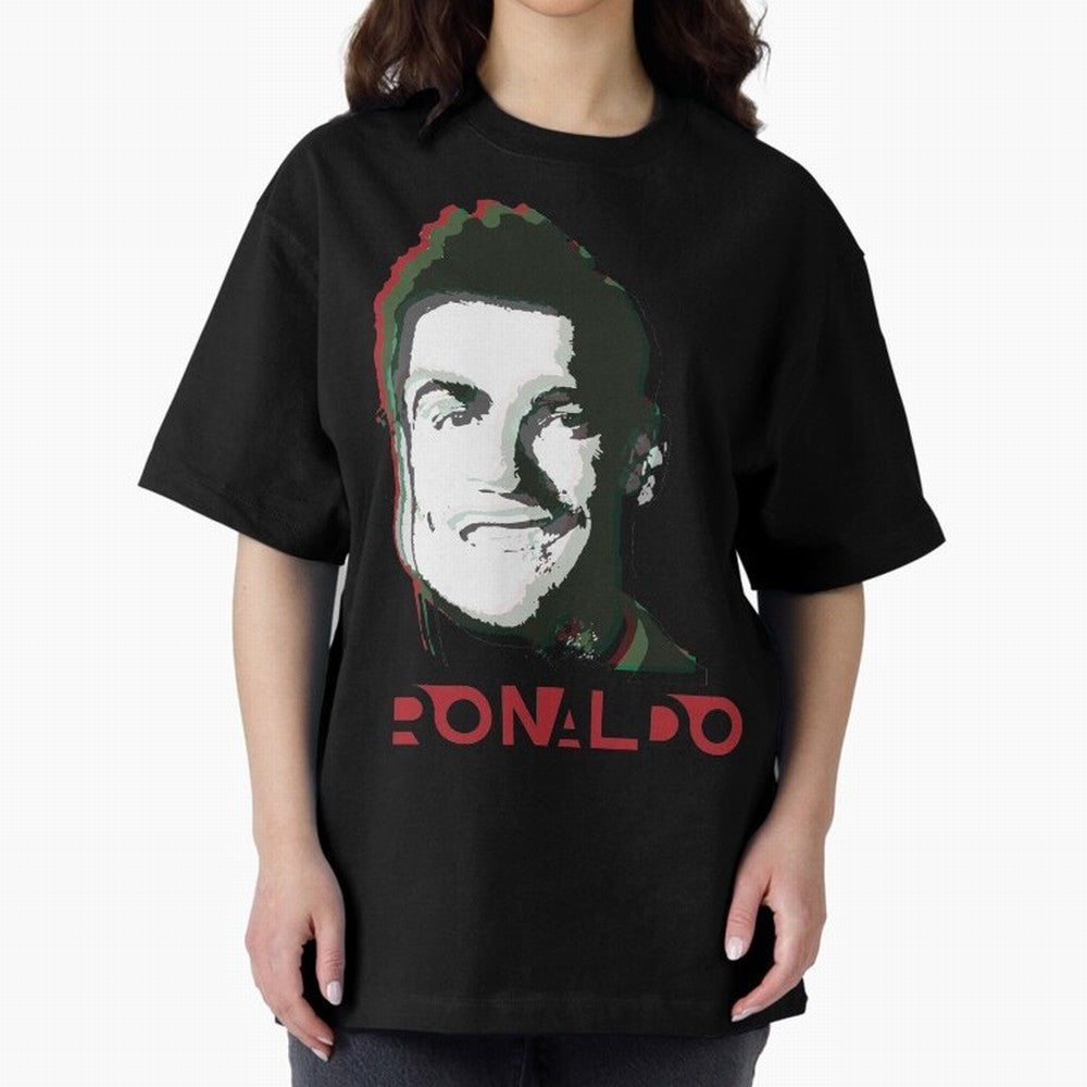 Portugal Football Captain Cristiano Ronaldo 3D Anaglyph Portrait Oversized T-Shirt Spotlight FIFA World Cup 2026 for Fans of Neymar and Portugal, Spain and Germany, Bringing Retro Football Energy, Iconic Rivalries, Trophy Chase Drama and Stadium