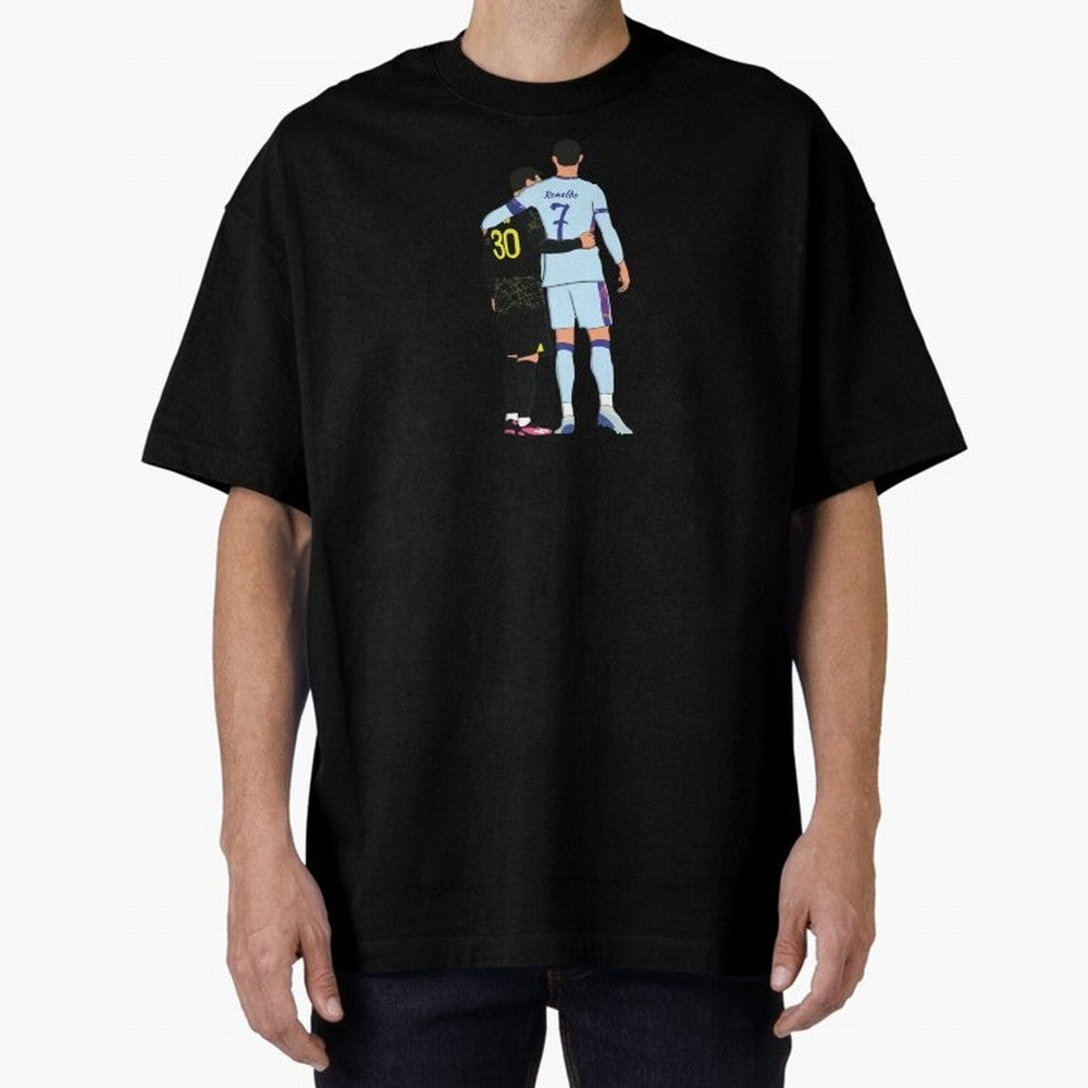 Messi and Ronaldo Reunion Illustration Oversized T-Shirt Carry National Pride through Match Day Hype around FIFA World Cup 2026 Group Stage, Messi, Neymar and Mbappe, France and Portugal, Stadium Memories, Football Loyalty, International Chants and