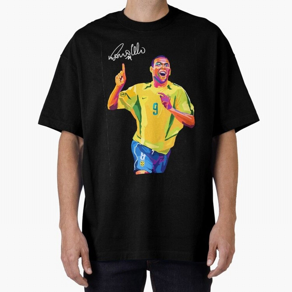 Ronaldo Nazario Pop Art Oversized T-Shirt Carry National Pride through FIFA World Cup 2026 with Messi, Neymar and Mbappe, Brazil, Portugal and Argentina Energy, Game Day Rituals, Football Legends, Country Pride and the Road to the Final; Perfect