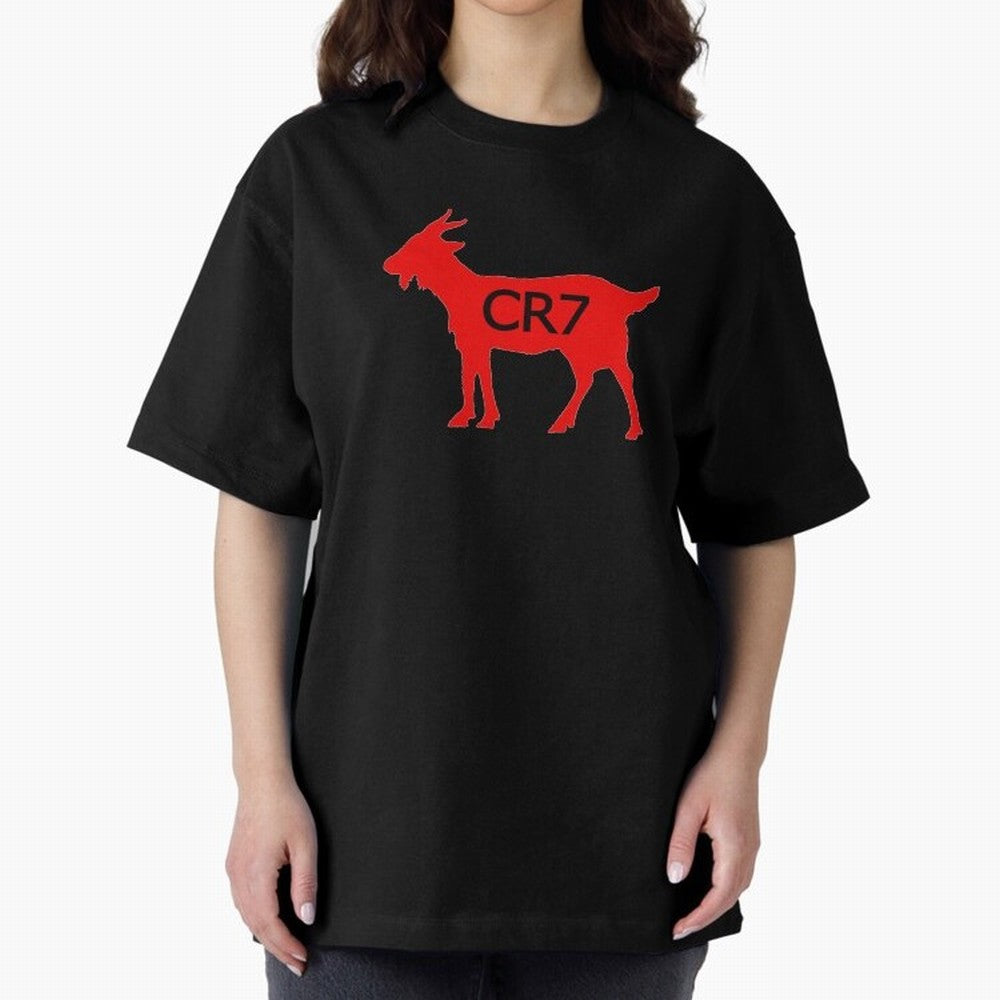CR7 GOAT Red Oversized T-Shirt Honor the Beautiful Game during Global Football Passion for FIFA World Cup 2026 USA Canada Mexico, with Neymar, Haaland and Cristiano Ronaldo, France, Retro Football Energy, Iconic Rivalries, Trophy Chase Drama and