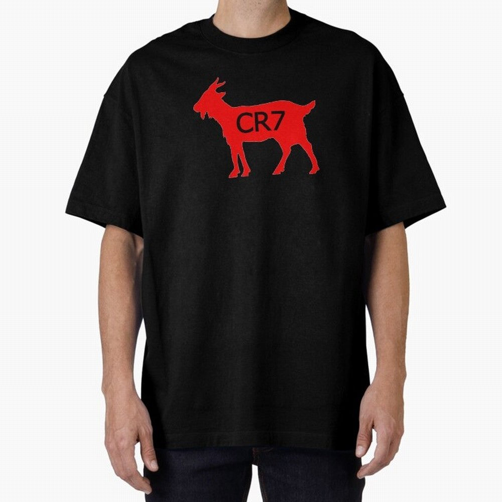 CR7 GOAT Red Oversized T-Shirt Honor the Beautiful Game during Global Football Passion for FIFA World Cup 2026 USA Canada Mexico, with Neymar, Haaland and Cristiano Ronaldo, France, Retro Football Energy, Iconic Rivalries, Trophy Chase Drama and