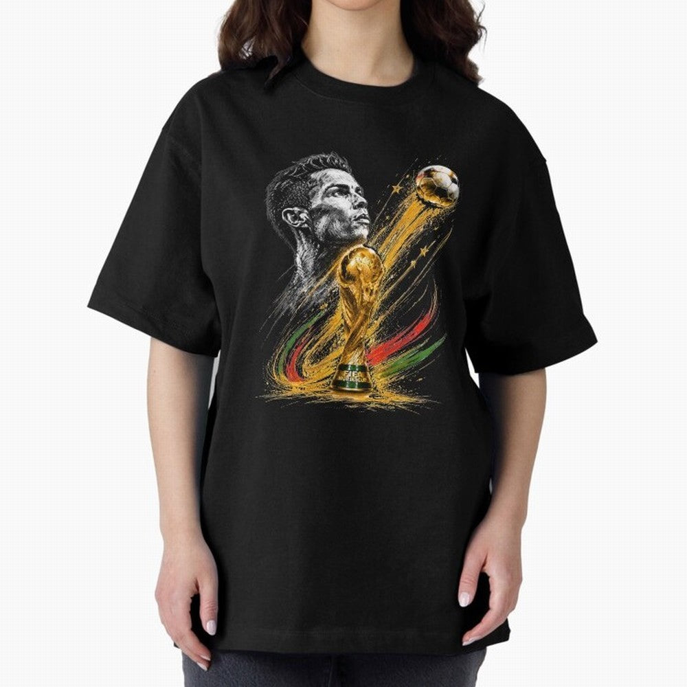Ronaldo with World Cup Oversized T-Shirt Support Your Favorite Stars during Match Day Hype around FIFA World Cup 2026 Group Stage, Messi, France and Portugal, Champion Mindset, Group Stage Buzz, Knockout Tension and Passionate Fan Culture; Ideal