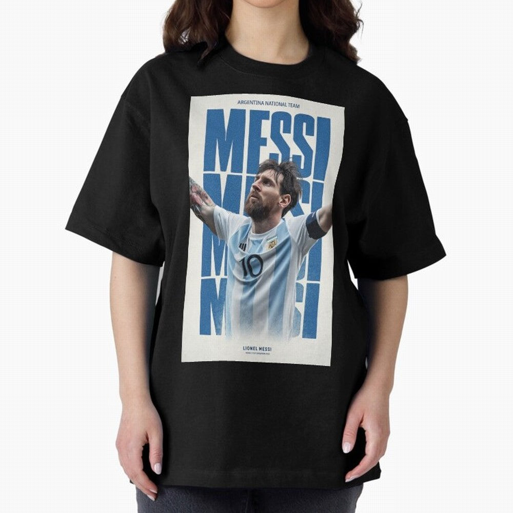 Messi Champion Graphic Oversized T-Shirt Celebrate the Road through FIFA World Cup 2026 Group Stage for Fans of CR7 and Messi and Argentina, Bringing Fan Favorite Moments, National Team Passion, Big Match Drama and Soccer History; Made for