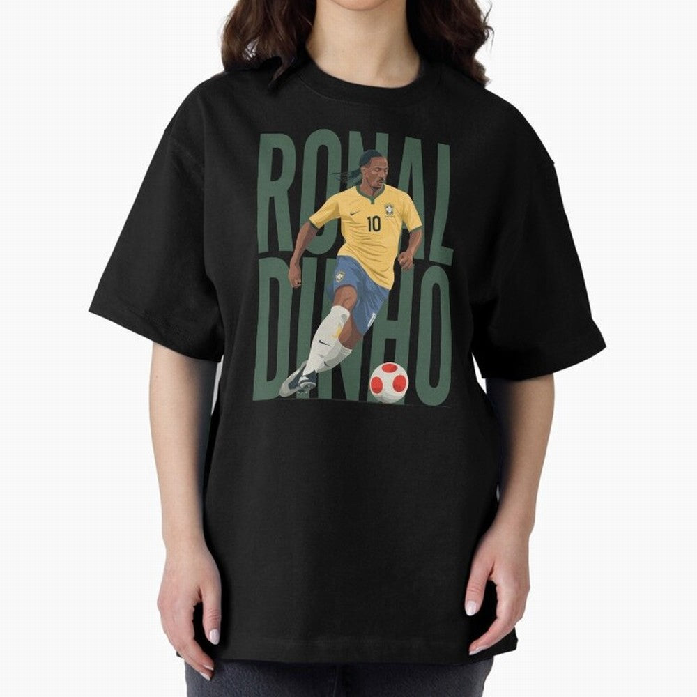 Ronaldinho Gaucho in action Minimalist Graphic Oversized T-Shirt Celebrate the Biggest Stage of FIFA World Cup 2026 USA Canada Mexico for Fans of Cristiano Ronaldo and Argentina, Bringing Game Day Rituals, Football Legends, Country Pride and the