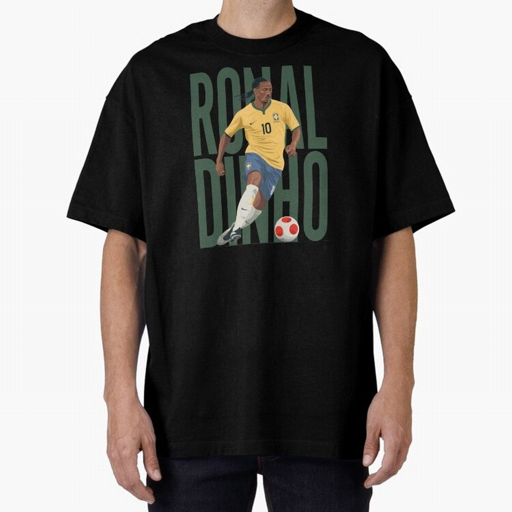 Ronaldinho Gaucho in action Minimalist Graphic Oversized T-Shirt Celebrate the Biggest Stage of FIFA World Cup 2026 USA Canada Mexico for Fans of Cristiano Ronaldo and Argentina, Bringing Game Day Rituals, Football Legends, Country Pride and the