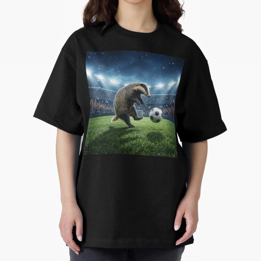 Dynamic Badger Plays Soccer Like Ronaldo Oversized T-Shirt Carry the Dream of FIFA World Cup 2026 Group Stage Capturing Neymar, Brazil Energy, Worldwide Fan Energy, Dramatic Goals, Stadium Lights and Championship Celebrations; Built for Supporters