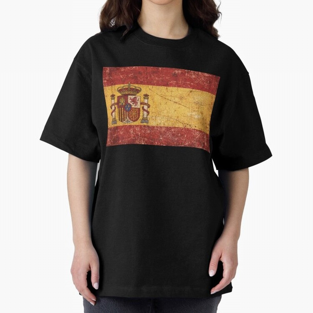 Vintage Distressed Spanish Flag Oversized T-Shirt Feel the FIFA World Cup 2026 USA Canada Mexico Journey through Cristiano Ronaldo, Haaland and CR7 Highlights, France and Portugal Pride, Soccer Culture, Superstar Moments, National Team Dreams and