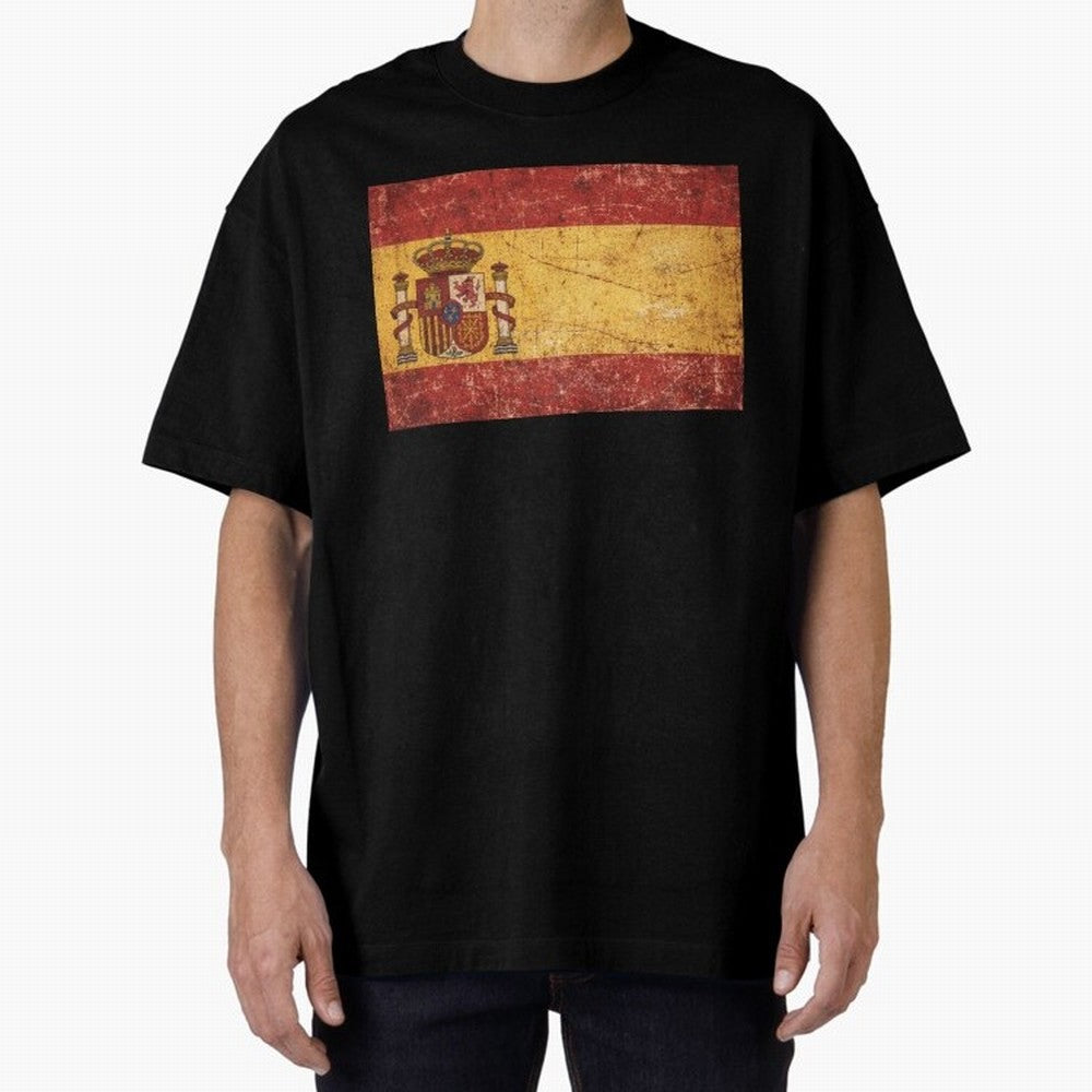 Vintage Distressed Spanish Flag Oversized T-Shirt Feel the FIFA World Cup 2026 USA Canada Mexico Journey through Cristiano Ronaldo, Haaland and CR7 Highlights, France and Portugal Pride, Soccer Culture, Superstar Moments, National Team Dreams and