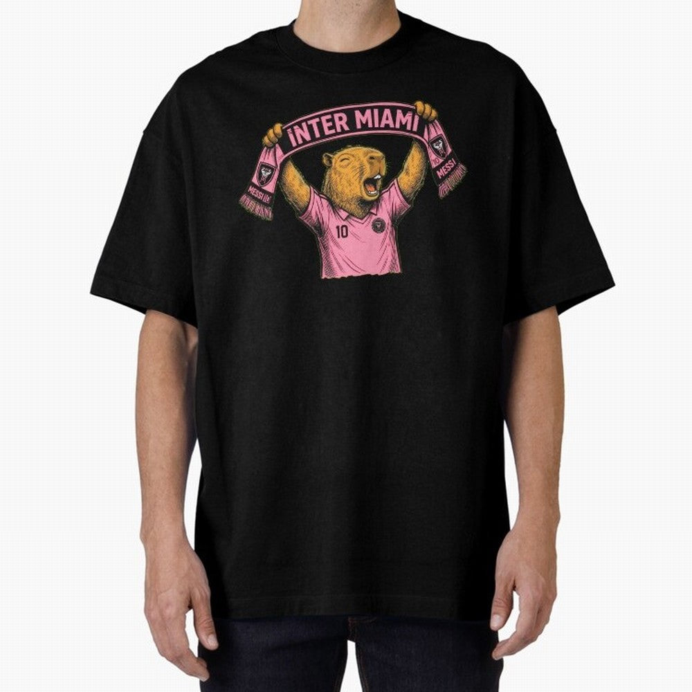 Capybara Inter Miami Fan Celebrating ¨C Funny Soccer Illustration with Scarf Oversized T-Shirt Celebrate Every Goal in Match Day Hype around FIFA World Cup 2026 USA Canada Mexico, Haaland and Mbappe, Brazil, Portugal and Argentina, Tournament Hype,
