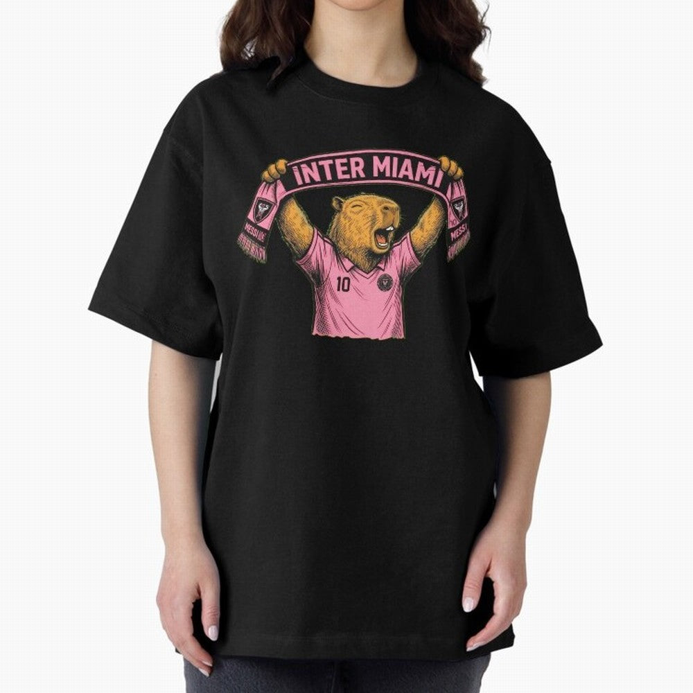 Capybara Inter Miami Fan Celebrating ¨C Funny Soccer Illustration with Scarf Oversized T-Shirt Celebrate Every Goal in Match Day Hype around FIFA World Cup 2026 USA Canada Mexico, Haaland and Mbappe, Brazil, Portugal and Argentina, Tournament Hype,