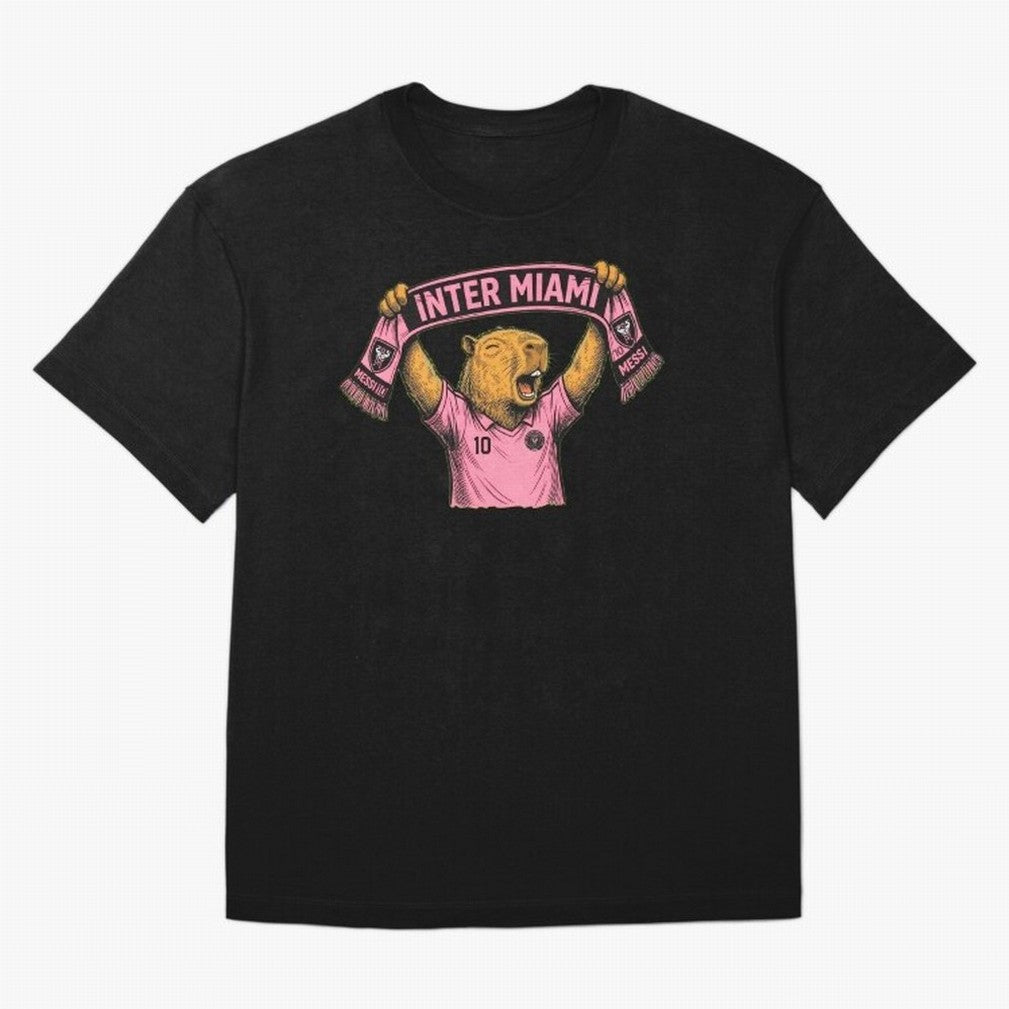 Capybara Inter Miami Fan Celebrating ¨C Funny Soccer Illustration with Scarf Oversized T-Shirt Celebrate Every Goal in Match Day Hype around FIFA World Cup 2026 USA Canada Mexico, Haaland and Mbappe, Brazil, Portugal and Argentina, Tournament Hype,