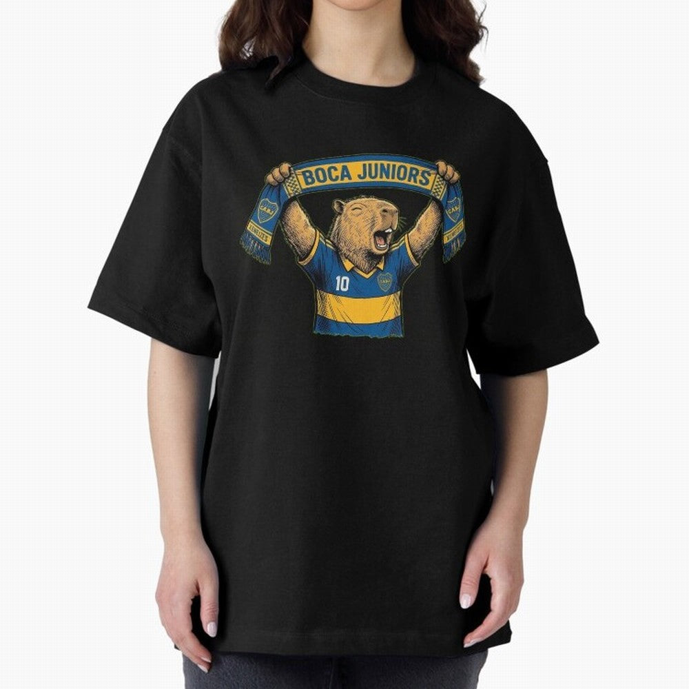Capybara Boca Juniors Fan ¨C Funny Soccer Sticker Oversized T-Shirt Fuel FIFA World Cup 2026 USA Canada Mexico for Fans of Messi, Neymar and Mbappe and Argentina, France and Brazil, Bringing Stadium Memories, Football Loyalty, International Chants