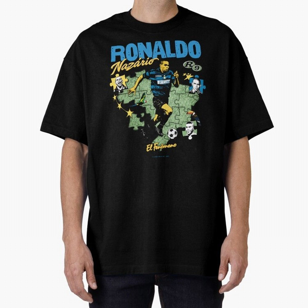 R9 Ronaldo Nazario Retro Brazil Soccer Oversized T-Shirt Upgrade FIFA World Cup 2026 USA Canada Mexico Capturing Haaland and Mbappe, Spain and Netherlands Energy, Retro Football Energy, Iconic Rivalries, Trophy Chase Drama and Stadium Atmosphere;