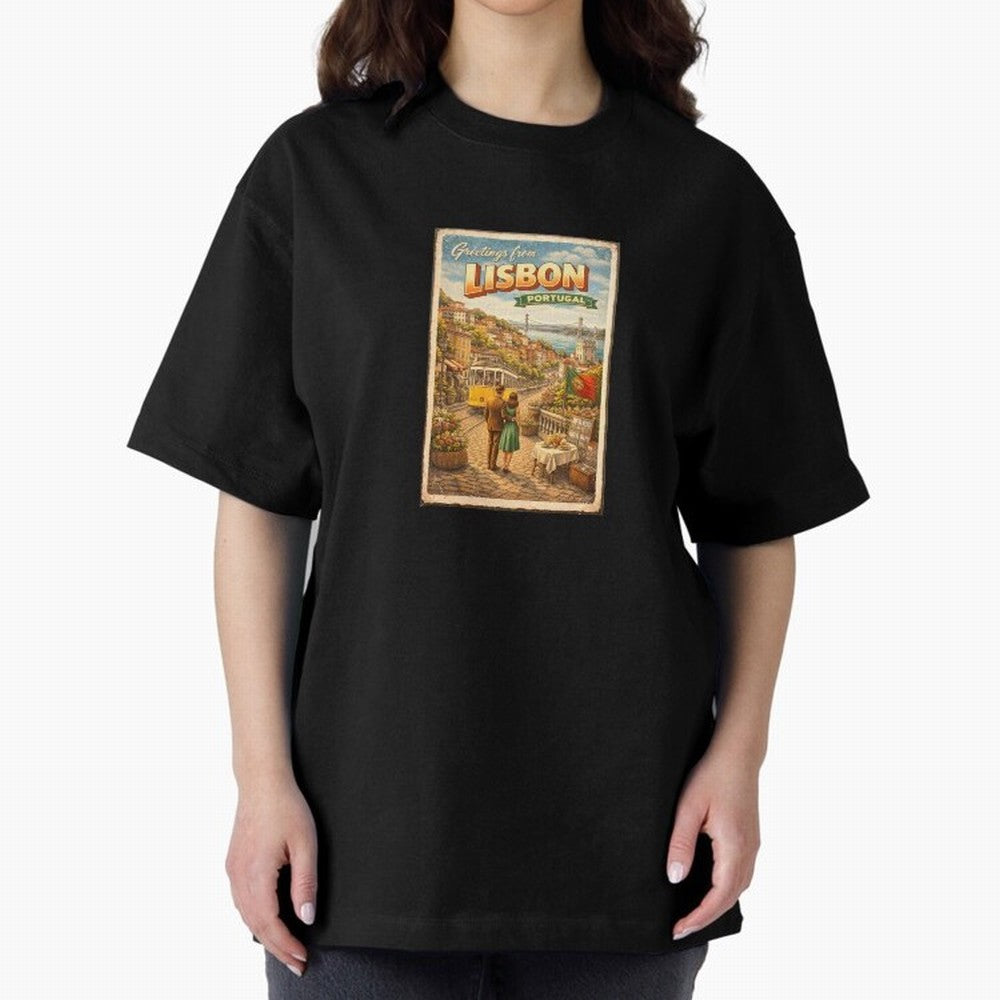 lisbon Oversized T-Shirt Follow the Final Road of FIFA World Cup 2026 USA Canada Mexico Spirit, Highlighting England and Germany, Messi and Cristiano Ronaldo, Match Day Excitement, Supporter Culture, Golden Goals and Global Football Passion; Made