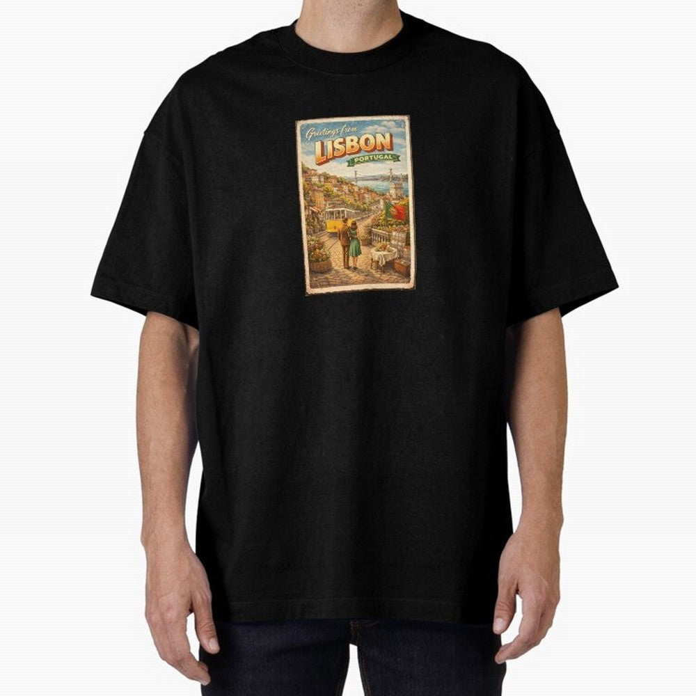 lisbon Oversized T-Shirt Follow the Final Road of FIFA World Cup 2026 USA Canada Mexico Spirit, Highlighting England and Germany, Messi and Cristiano Ronaldo, Match Day Excitement, Supporter Culture, Golden Goals and Global Football Passion; Made