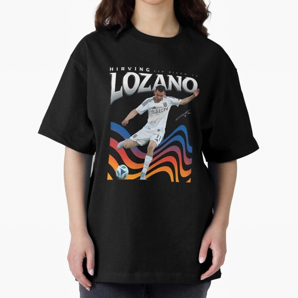 Hirving Lozano San Diego Oversized T-Shirt Join FIFA World Cup 2026 Group Stage Spirit, with England, France and Netherlands, Neymar, Haaland and Cristiano Ronaldo, Retro Football Energy, Iconic Rivalries, Trophy Chase Drama and Stadium Atmosphere;