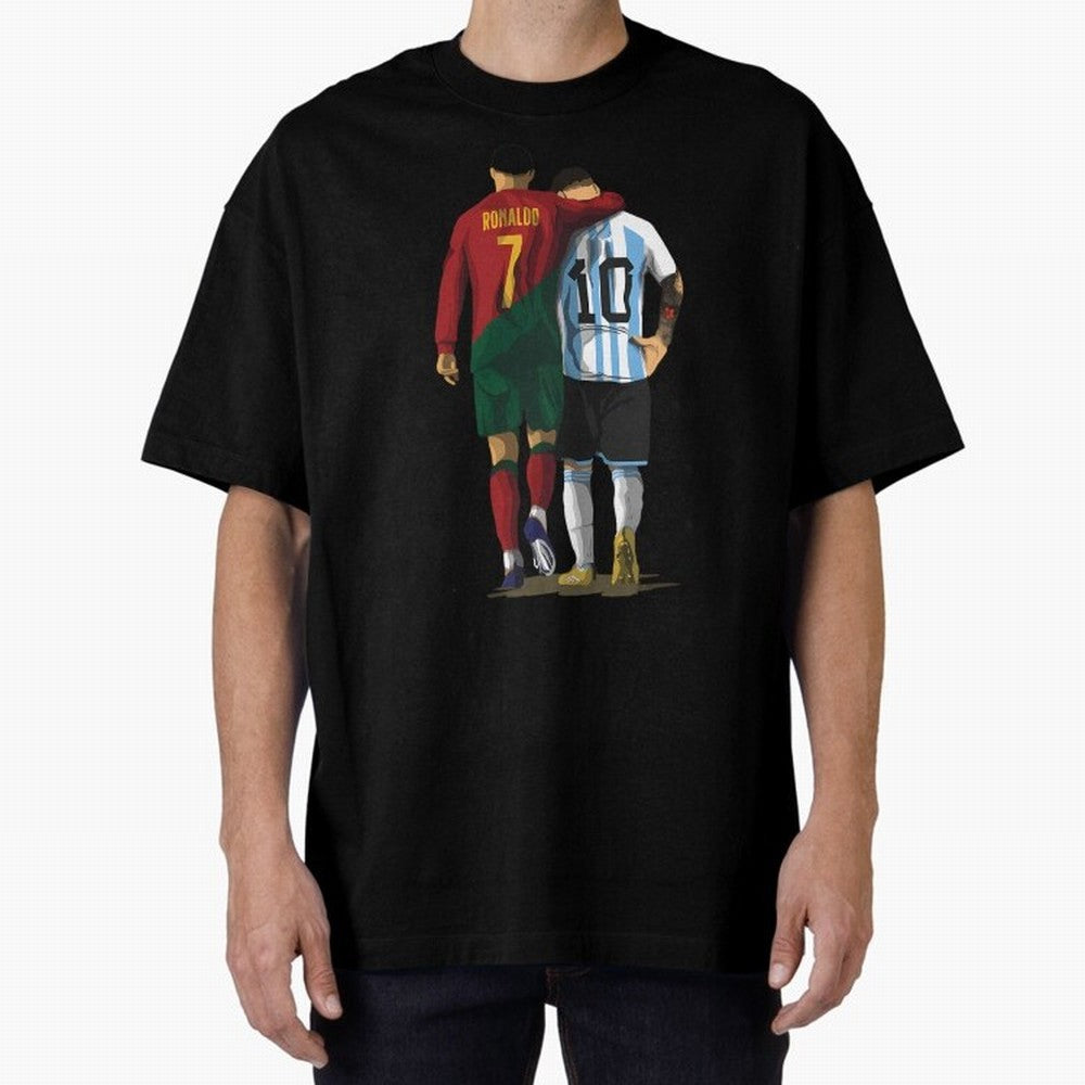 Messi Ronaldo Chit Chat Illustration Oversized T-Shirt Join Supporters Worldwide for Match Day Hype around FIFA World Cup 2026 Group Stage, Cristiano Ronaldo, Haaland and CR7, Argentina, France and Brazil, Goal Celebration Energy, Supporter