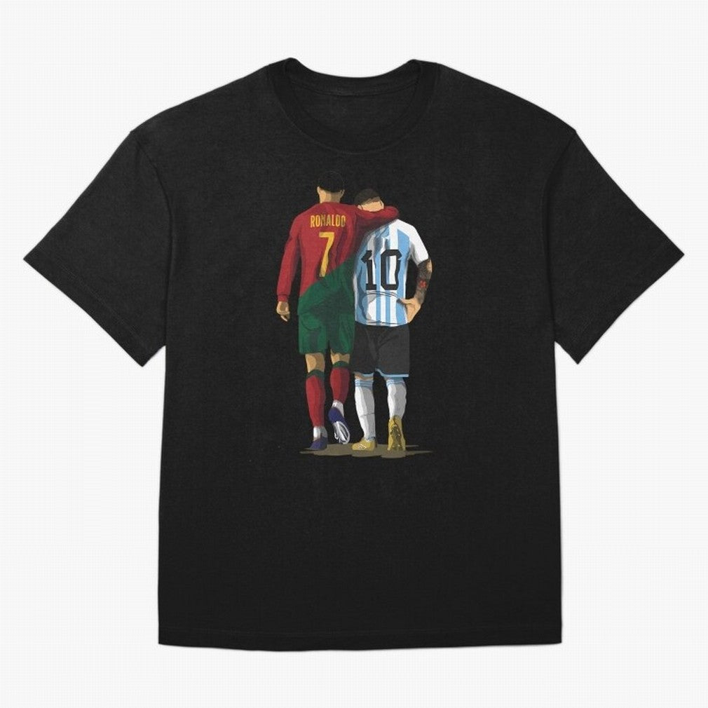 Messi Ronaldo Chit Chat Illustration Oversized T-Shirt Join Supporters Worldwide for Match Day Hype around FIFA World Cup 2026 Group Stage, Cristiano Ronaldo, Haaland and CR7, Argentina, France and Brazil, Goal Celebration Energy, Supporter