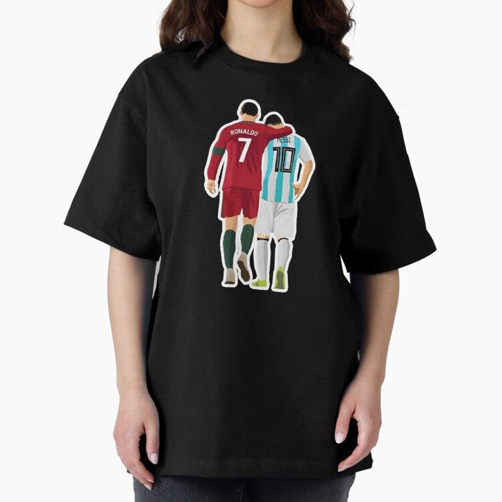 Ronaldo & Messi Oversized T-Shirt Celebrate Supporters United by Global Football Passion for FIFA World Cup 2026 Group Stage, Celebrating Messi, Argentina, Fan Favorite Moments, National Team Passion, Big Match Drama and Soccer History; Perfect for