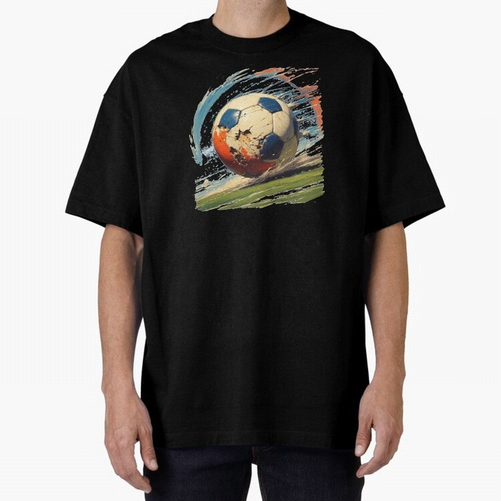 Soccer Ball in Fight Oversized T-Shirt Bring Stadium Energy to Global Football Passion for FIFA World Cup 2026, Celebrating CR7 and Messi, Spain and Netherlands, Champion Mindset, Group Stage Buzz, Knockout Tension and Passionate Fan Culture; Great