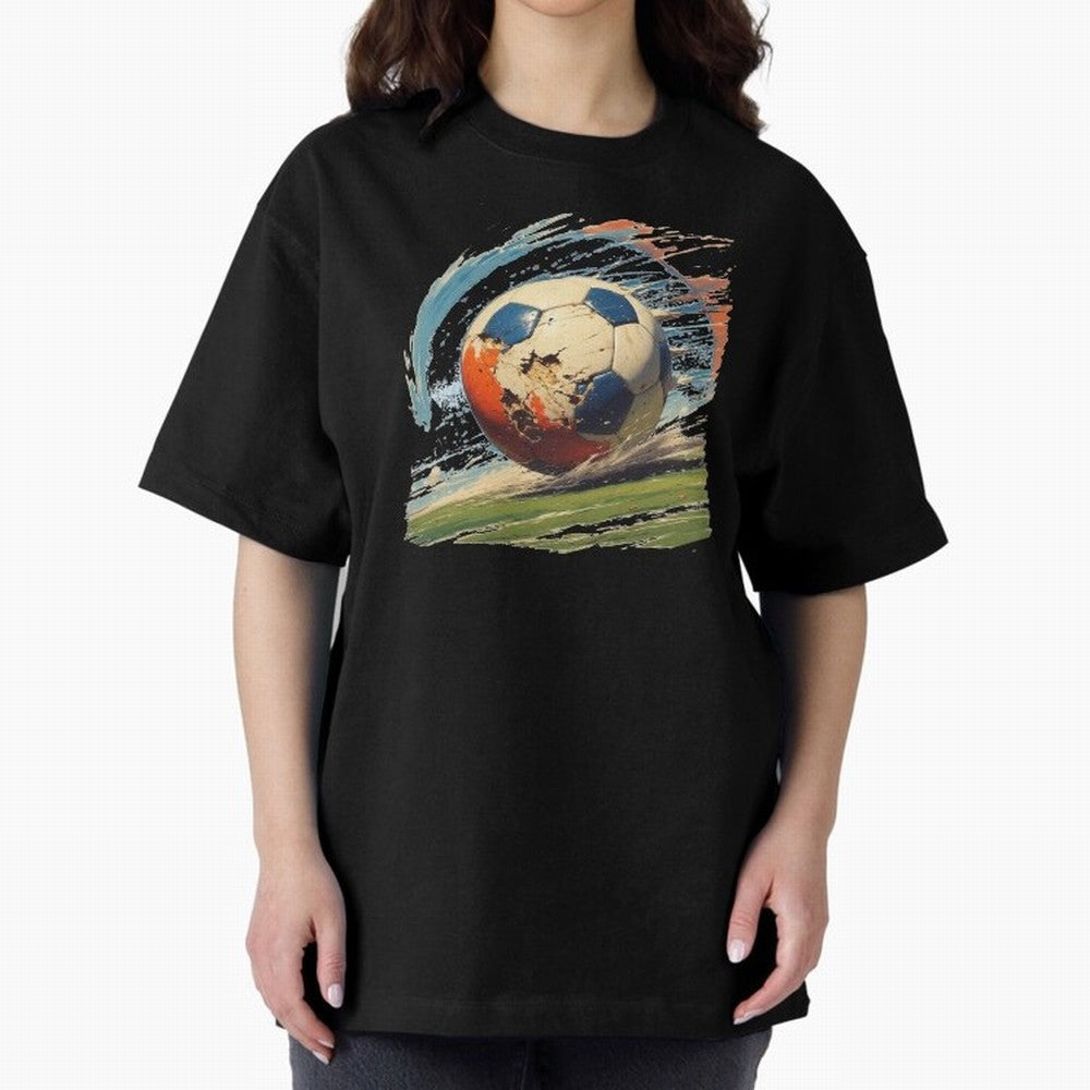 Soccer Ball in Fight Oversized T-Shirt Bring Stadium Energy to Global Football Passion for FIFA World Cup 2026, Celebrating CR7 and Messi, Spain and Netherlands, Champion Mindset, Group Stage Buzz, Knockout Tension and Passionate Fan Culture; Great