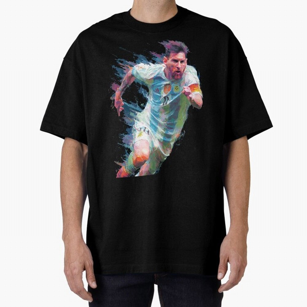 Messi in action Graphic Paint poster design Oversized T-Shirt Bring World Football Passion into FIFA World Cup 2026 USA Canada Mexico for Fans of Haaland and England, Bringing Global Supporter Spirit, Legendary Goals, National Colors and Tournament