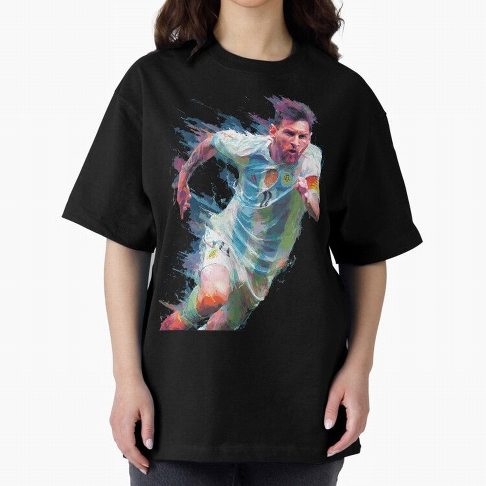 Messi in action Graphic Paint poster design Oversized T-Shirt Bring World Football Passion into FIFA World Cup 2026 USA Canada Mexico for Fans of Haaland and England, Bringing Global Supporter Spirit, Legendary Goals, National Colors and Tournament