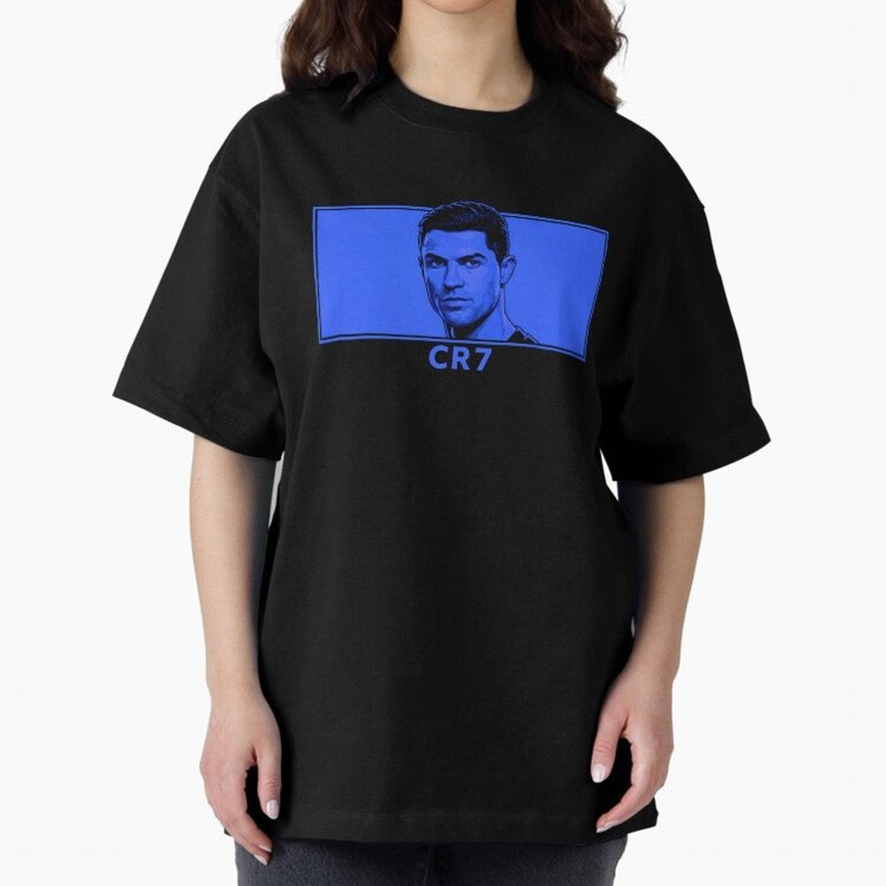 Ronaldo CR7 Blue Vector Portrait - Pop Comic Oversized T-Shirt Cheer through Every Moment of FIFA World Cup 2026 Group Stage Filled with Mbappe, England and Germany Energy, Football Passion, Legendary Performances, Festival Vibes and Supporter