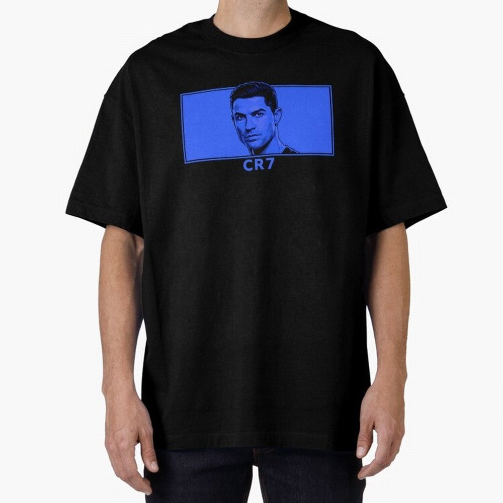 Ronaldo CR7 Blue Vector Portrait - Pop Comic Oversized T-Shirt Cheer through Every Moment of FIFA World Cup 2026 Group Stage Filled with Mbappe, England and Germany Energy, Football Passion, Legendary Performances, Festival Vibes and Supporter
