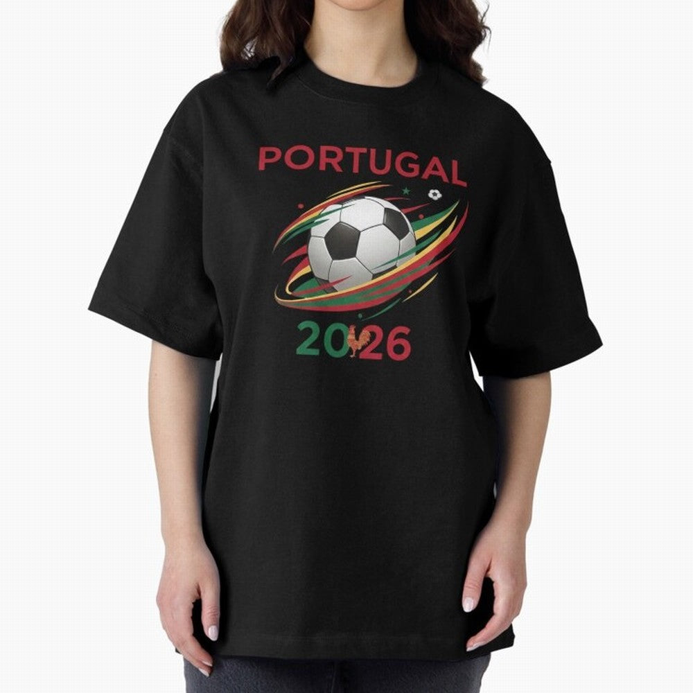 Camiseta Portugal 2026 - Bola de Futebol e Design Galo de Barcelos. Oversized T-Shirt Wear the Spirit of Global Football Passion for FIFA World Cup 2026 Group Stage, Made for Messi, Germany, Tournament Hype, Historic Matchups, Family Viewing