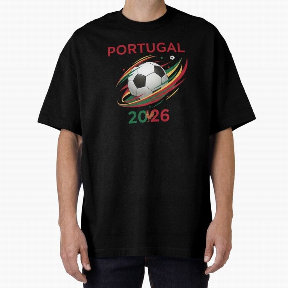 Camiseta Portugal 2026 - Bola de Futebol e Design Galo de Barcelos. Oversized T-Shirt Wear the Spirit of Global Football Passion for FIFA World Cup 2026 Group Stage, Made for Messi, Germany, Tournament Hype, Historic Matchups, Family Viewing