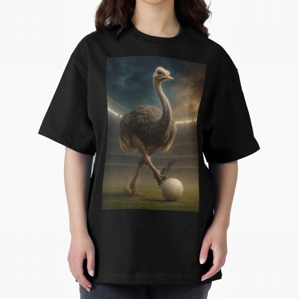 Ostrich Plays Soccer Oversized T-Shirt Upgrade Match Day Hype around FIFA World Cup 2026 USA Canada Mexico, CR7 and Messi, Spain and Netherlands, Tournament Hype, Historic Matchups, Family Viewing Parties and Global Sports Pride; Perfect for