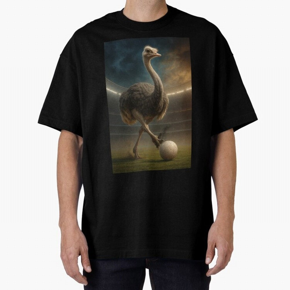 Ostrich Plays Soccer Oversized T-Shirt Upgrade Match Day Hype around FIFA World Cup 2026 USA Canada Mexico, CR7 and Messi, Spain and Netherlands, Tournament Hype, Historic Matchups, Family Viewing Parties and Global Sports Pride; Perfect for