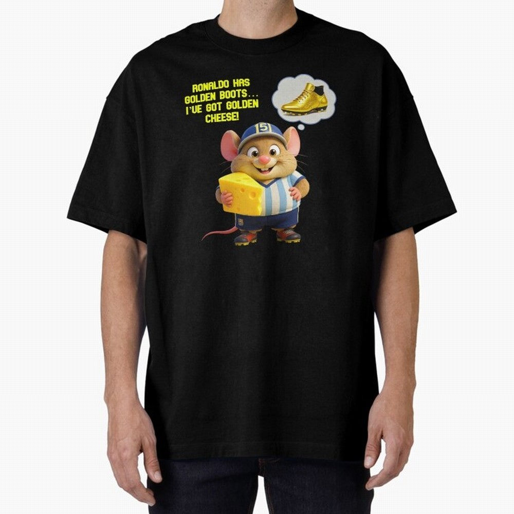 Zippy¡¯s Golden Cheese vs Ronaldo Oversized T-Shirt Live the Energy of FIFA World Cup 2026 Spirit, Built around Argentina and Brazil, Messi, Vintage Soccer Flavor, Modern Football Stars, National Flags and Final Night Emotion; Ideal for Fans Who
